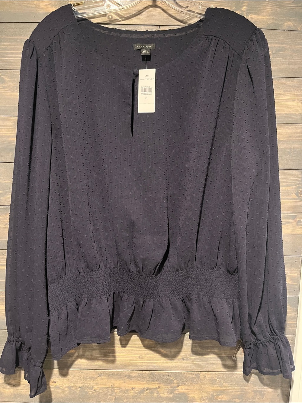 NWT Ann Taylor navy semi sheer Elegant blouse XL